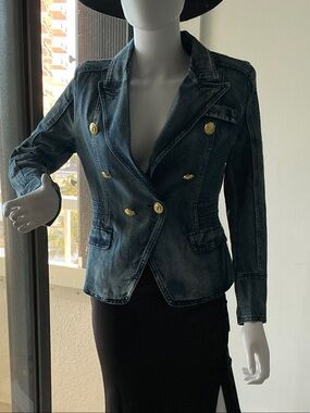 Women’s Dark Denim Double-Breasted Blazer Jacket